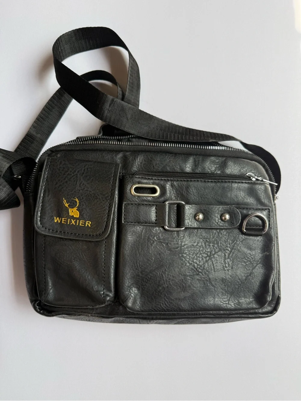 WEIXIER Black Men’s Messenger Bag with Front Organizer Pockets